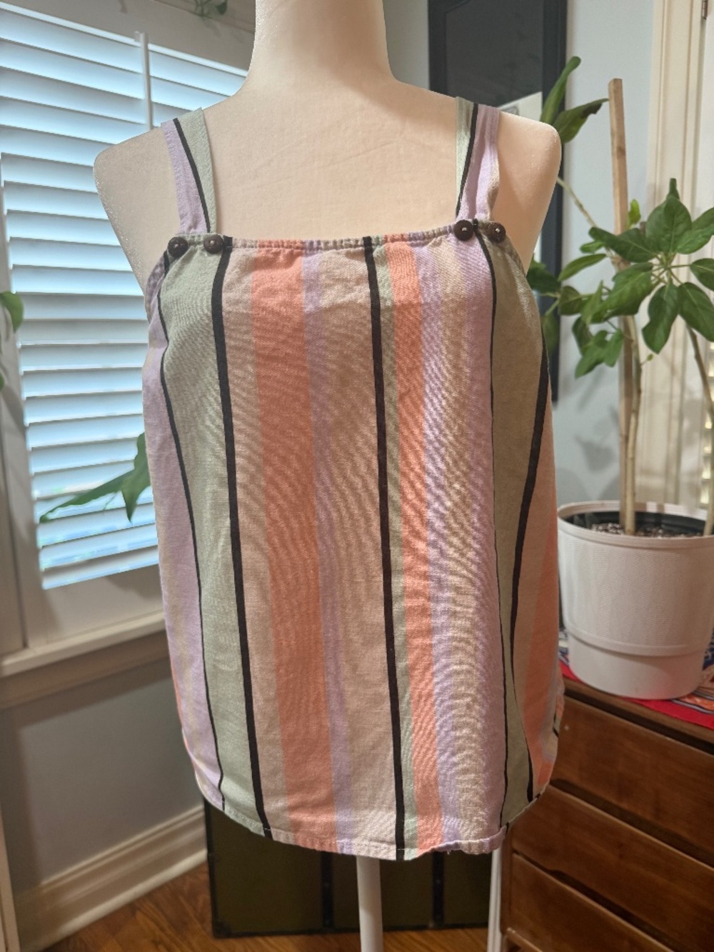 Cotton linen blend pastel striped top.
